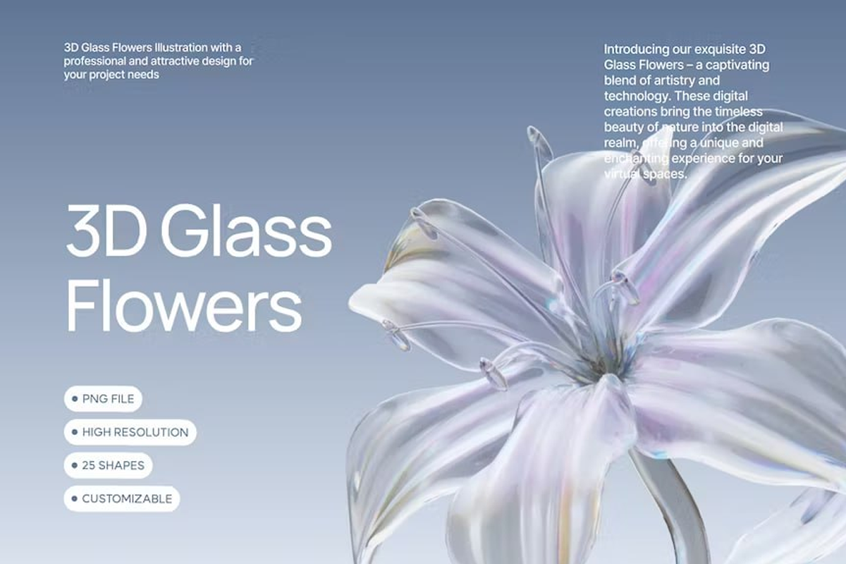 3D Glass Flower Elements