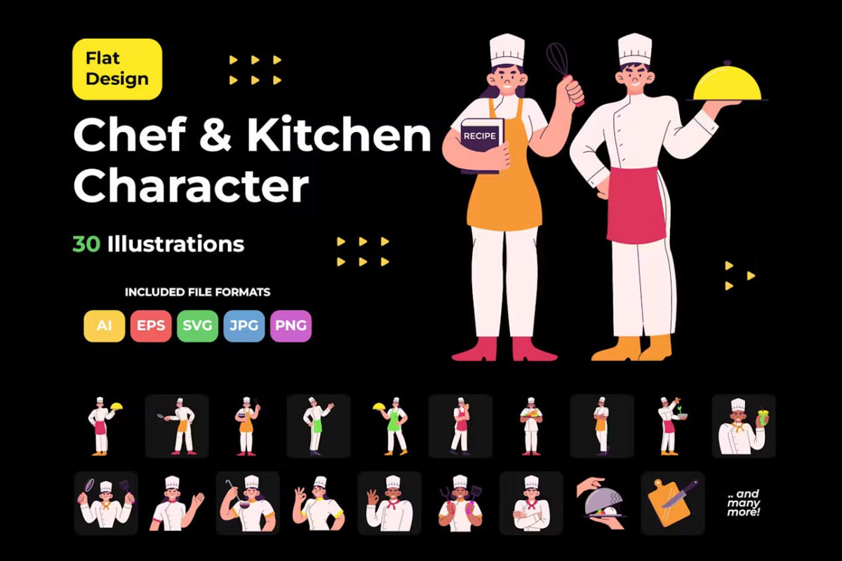 厨师和厨房人物插图/30幅厨师和厨房用具的插图