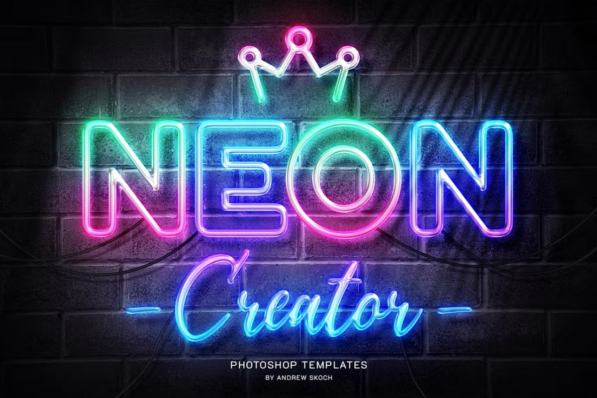 霓虹灯字效果样机模板neon Wall Sign Templates 吾购